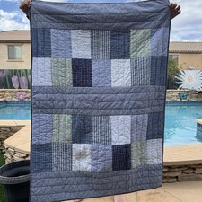 Pottery Barn Kids Blue  Green Patchwork Crib Quilt 36 x 50