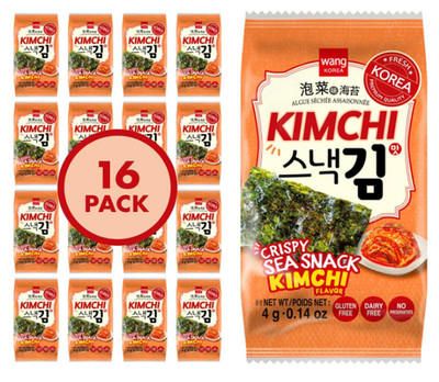 Korean Kimchi Seaweed Snack 16 Pack Crispy Roasted Low Cal Chips