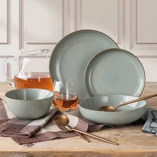 Over&Back Options 16-Piece Dinnerware Set Sage Stoneware Holiday Table Set