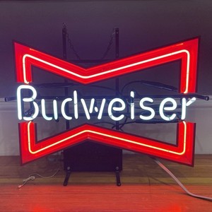 Rare 1980s Budweiser Neon Sign Red Bowtie Bar Beer Light - Works Perfectly