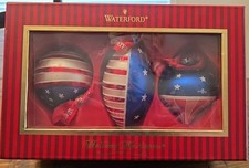 Waterford Holiday Heirlooms Set of 3 American Flag USA Patriotic Ornaments