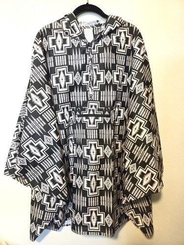 Pendleton Harding Packable Rain Poncho Black White Hooded Geometric One Size