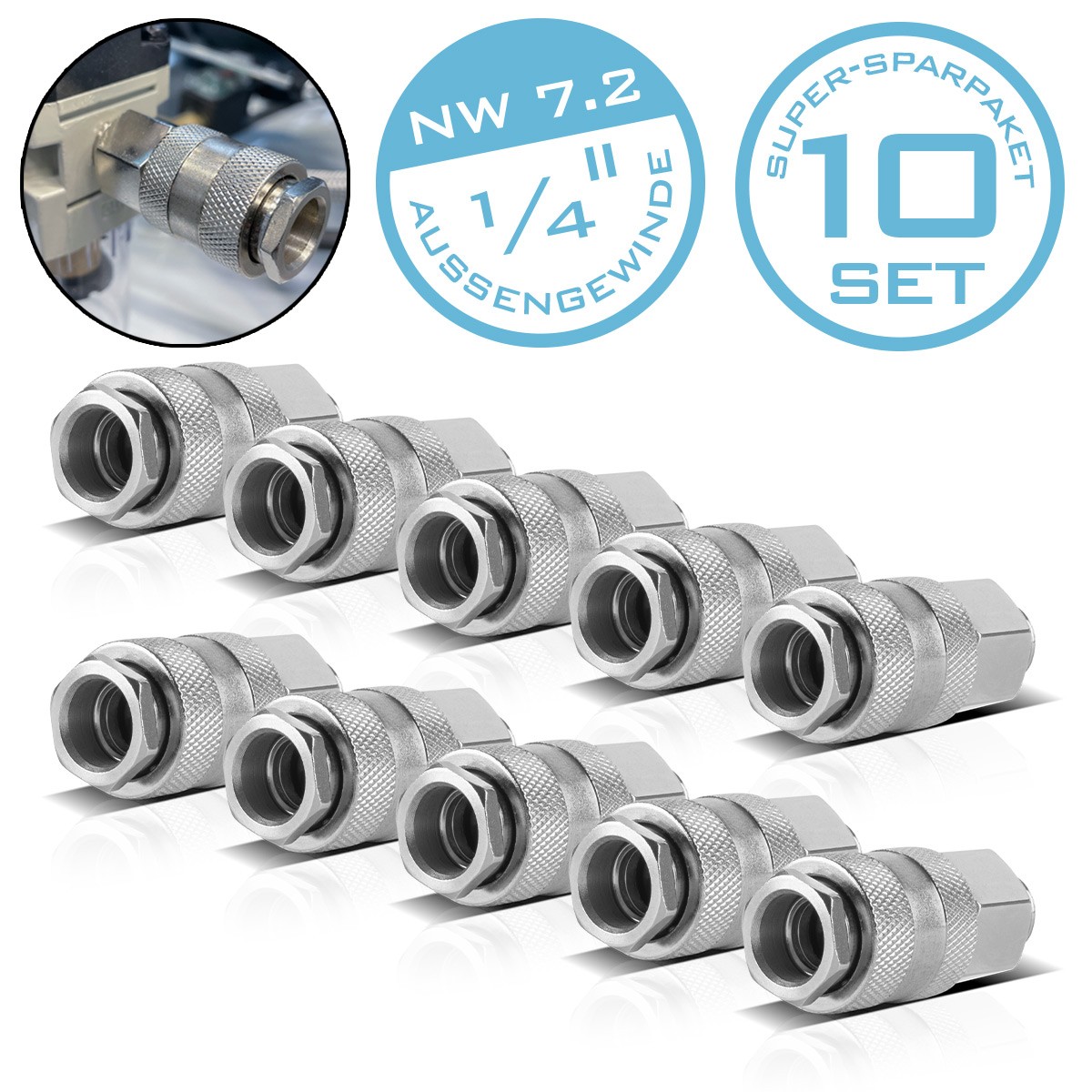 STAHLWERK set of 10 compressed air quick couplings NW 7.2