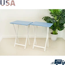 Folding TV Tray Table Set of 2 Lightweight Indoor Space Saving Rubberwood New