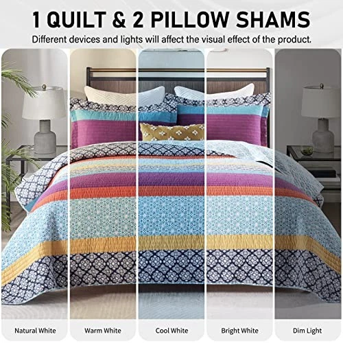 Juego de edredón Boho tamaño Queen - 100 % Queen (98"x90") azul/púrpura/amarillo/naranja Foto 4 de 4