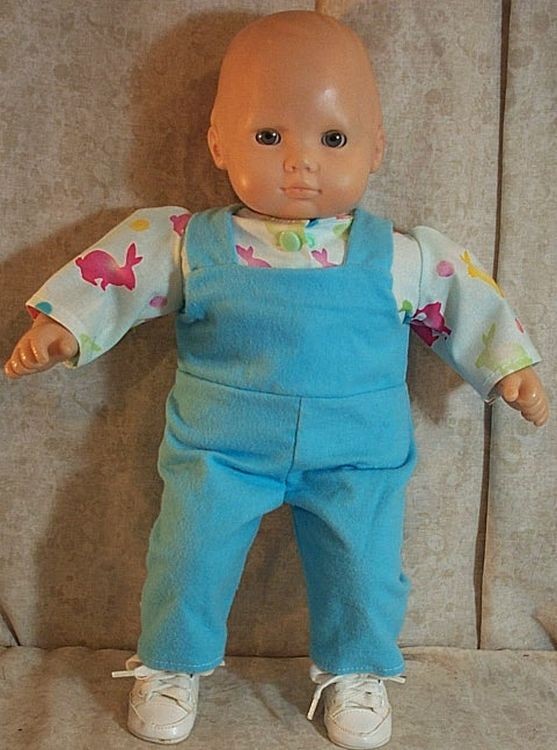 Doll Clothes Baby Made2Fit American Girl Boy 15" Teal Overalls Shirt Bunnies