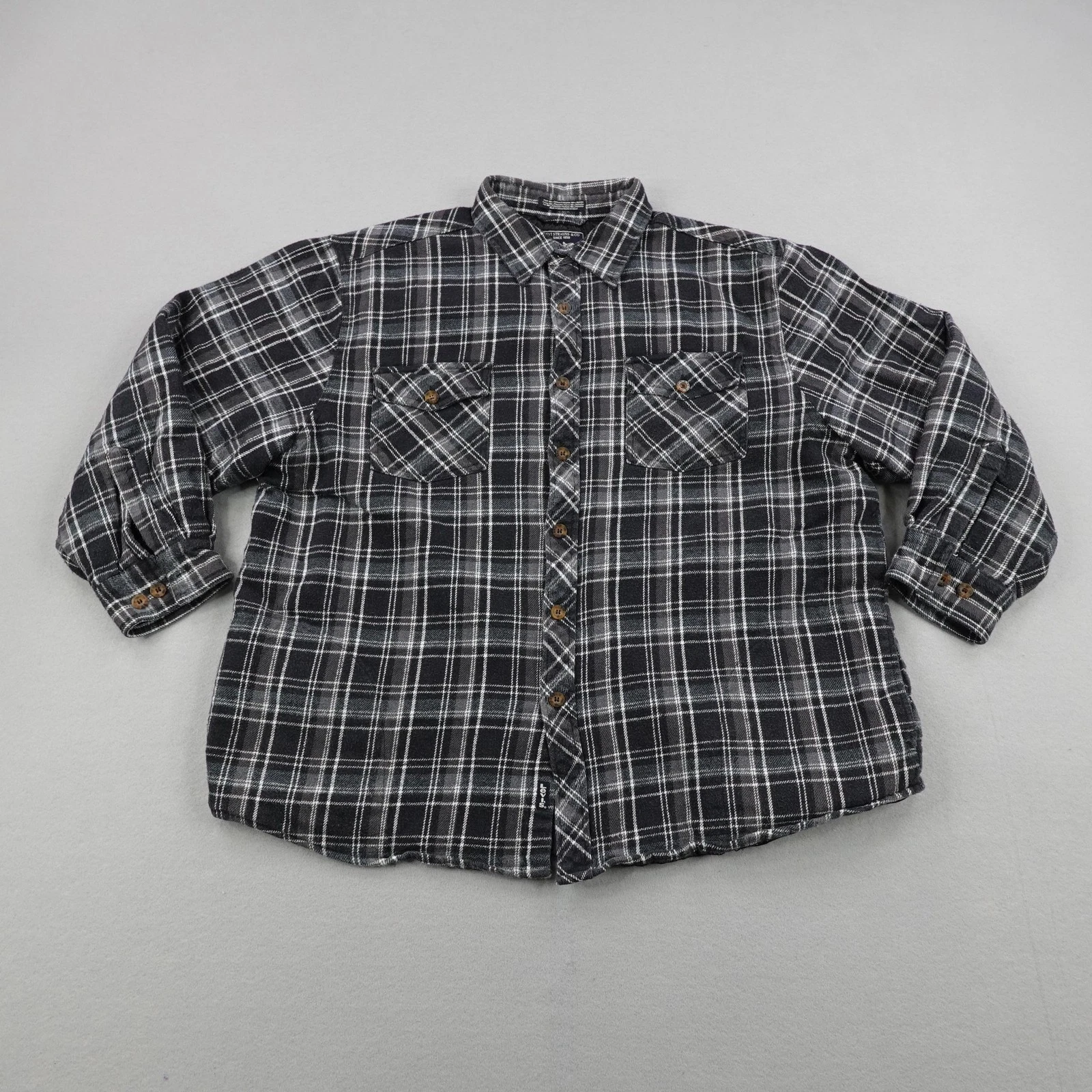 Levis Jacket Mens 2XL Gray Plaid Flannel Quilt Lined Shirt Shacket Insulated