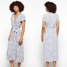 Madewell Desert Wrap Floral Crepe Midi Dress In Light Blue White Size Medium