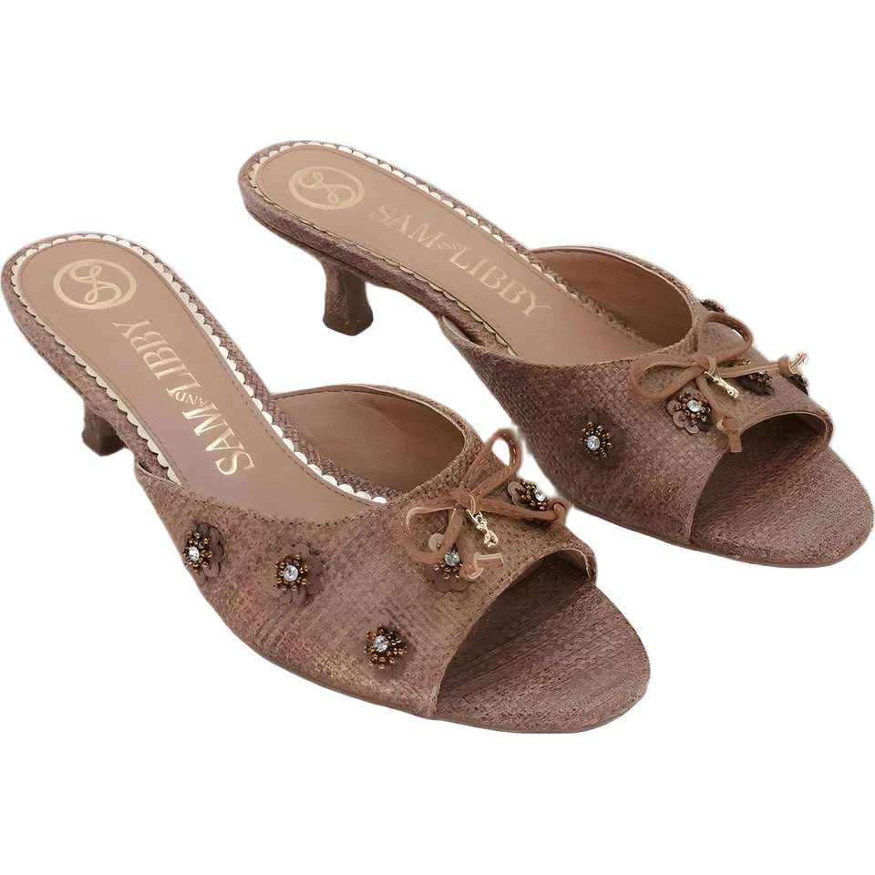 Sandalias Sam & Libby Ollie Gatito Tacón Cuentas Mula Marrón Ceniza EE. UU. 8M Foto 4 de 4