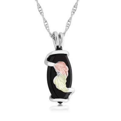 Landstrom's Black Hills Gold Marquise Onyx Blatt Anhänger Halskette Sterlingsilber