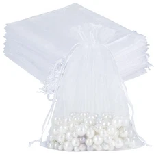 100pcs Sheer Organza Bags White, 6 x 9 inches Christmas Wedding Shower Party ...