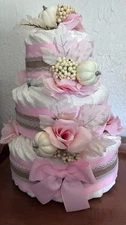 Diaper Cake Baby shower gift/centerpiece Pink Pumpkin Fall Theme