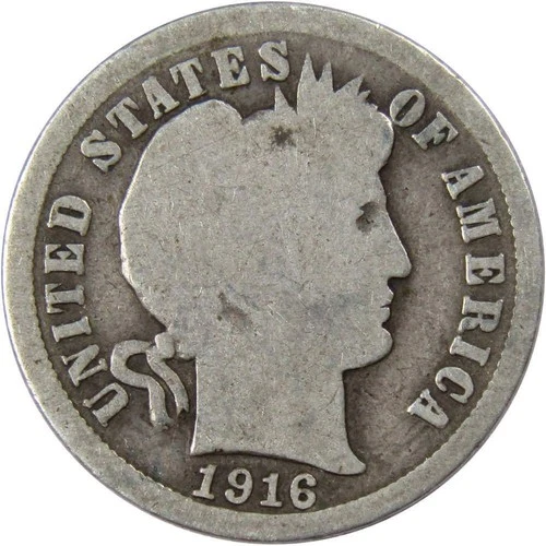 1916 Barber Dime Circulated Silver 10c Coin Collectible