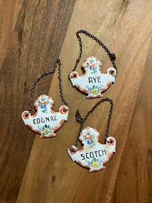 Trio Of Antique French Decanter Labels Scotch Cognac & Rye
