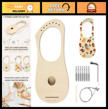 7 String Lyre Harp DIY Kit - Wooden Instrument, Easy Assembly, Basswood Body, Tu
