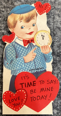 Vintage Valentine Boy Clock Its Time To Say Be Mine Today No Writing Double Glo