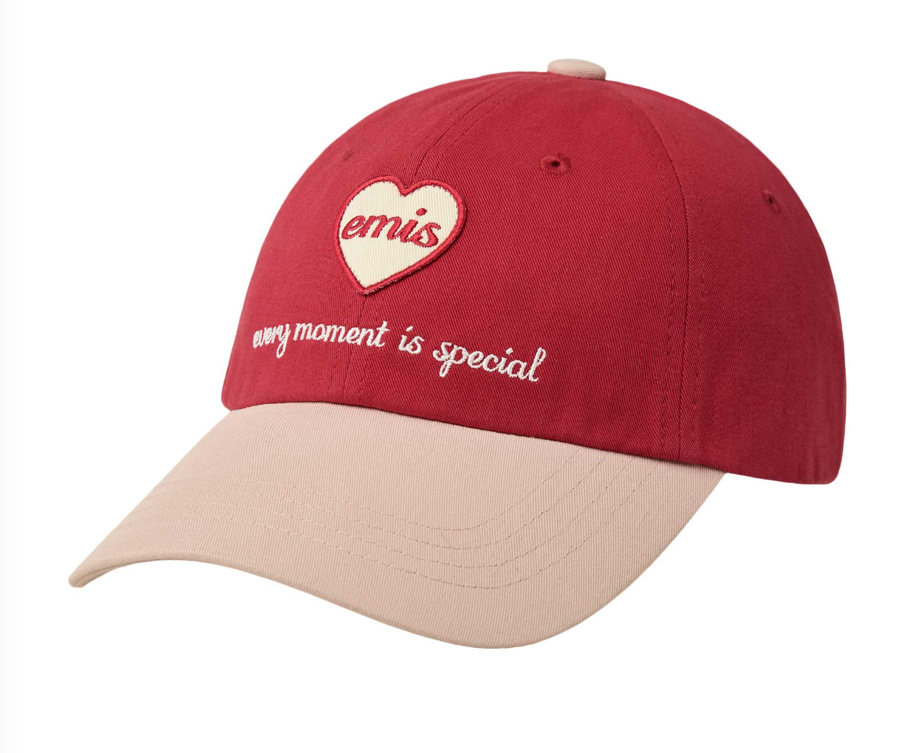 Korean Brand EMIS Heart Wappen Tone On Tone Ball Cap Casual Lifestyle Hat Red