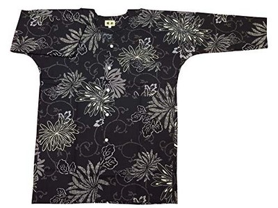 Kimono Style Shirt Japanese Festival Shirt Koi-Kuchi US L-XL Chrysanthemum Black