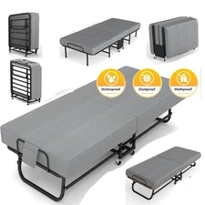 Adults Folding Guest Bed Heavy Duty Portable Bed Sleeping Cot with 6cm Mattress