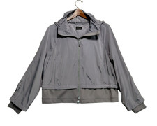 Madeleine Jacket Womens 10 Gray Raglan Sleeve Adjustable Hooded Two Way Zipper