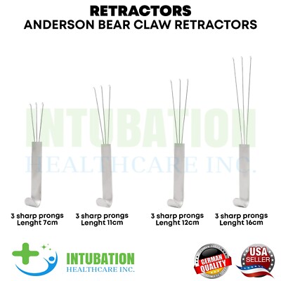 Anderson Bear Claw Retractors 3 Sharp Prongs Facelift Hook Plastic Surgery Tools