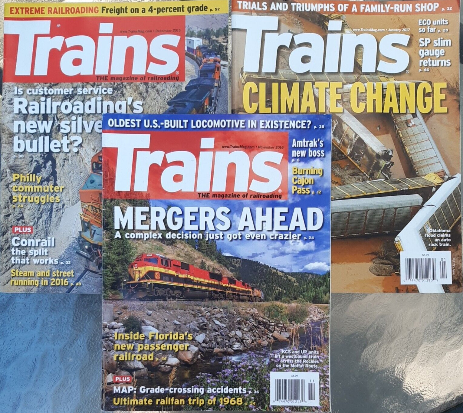 Trains Magazine 3 Issues 2016-17 Railroad Locomotive Rail Train History Nov-Jan