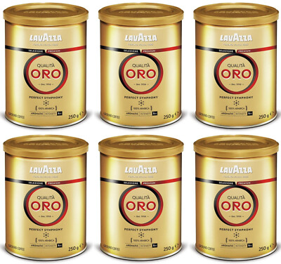 6 LAVAZZA QUALITA ORO Premium Ground Coffee Medium Roast Arabica Tins 250g 8.8oz