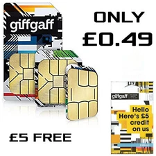 Giffgaff Giff Gaff Nano/Micro/Standard 3 in 1 SIM FREE £5, 4G UK CARD for iPhone