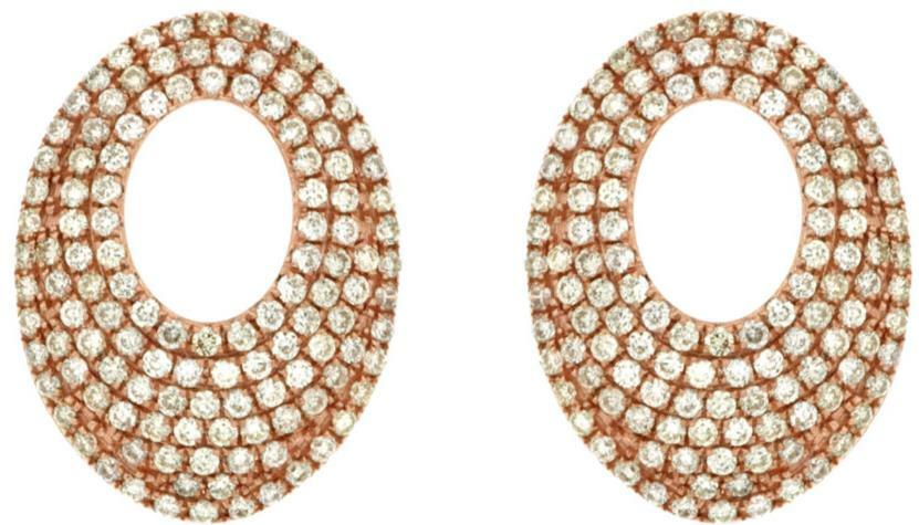 ORECCHINI A PERNO OVALI ESTATE .7CT DIAMANTE ORO ROSA 14KT 3D CLASSICI MULTI FILA