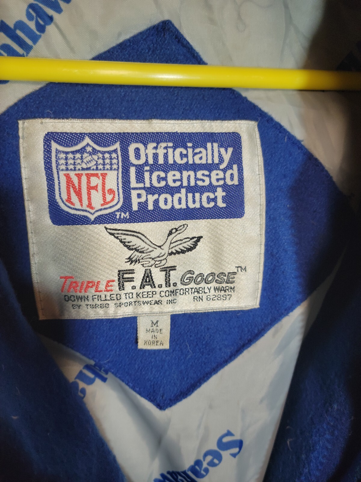 Seattle Seahawks NFL Triple FAT Goose Down Jacket Leather Sleeves 1980s Rare! image 8