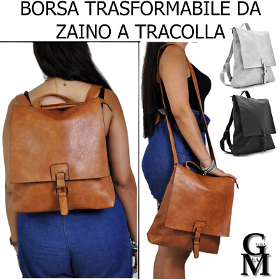 GM borsa TRASFORMABILE zaino 2in1 donna fibbia vintage pelle cuoio