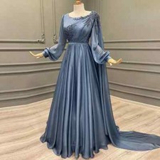 A-line Scoop Neck Evening Dresses Long Sleeves Beaded Sequins Formal Party Gowns