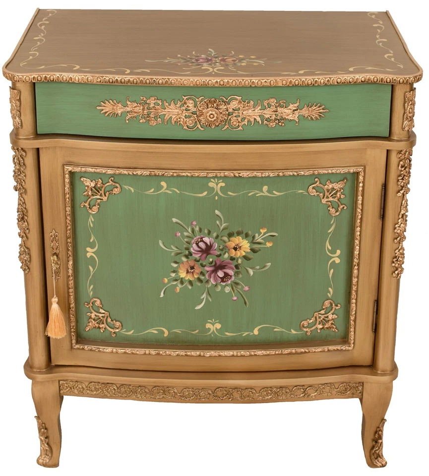 Aparador Antiguo Buffet Curvo Con Una Puerta B020 / 81X47X92 Cm Verde Dorado Foto 2 de 4