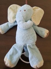 Carters Just One Year Blue Elephant Baby musical plush crib toy green dot ears