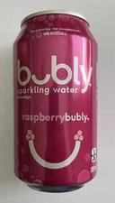 Unopened can of raspberry Bubly (Canada, bilingual, howdy on the tab)