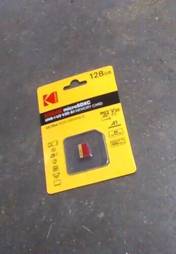 Tarjeta de memoria ultra Kodak microSDXC UHS-I U3 V30 A1 128 GB interruptor encendido, envío a EE. UU. - Imagen 1 de 2
