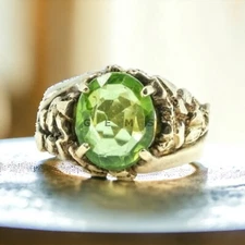 Peridot Gemstone With 925 Sterling Silver Gold Plated Ring For Men's #AL980