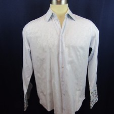 Robert Graham Mens Long Sleeve Dress Shirt 42 16.5" Blue Embossed Floral