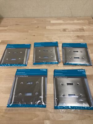 5 Pack W10246-SN-CP Double Toggle Wall Plate Stamped Round Satin Nickel Finish