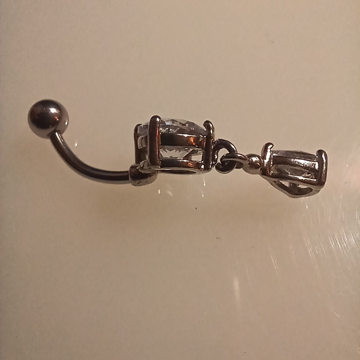 Double Gem Naval Ring Belly Button Ring Tear Drop… - image 4
