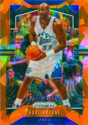 Karl Malone 2019-20 Prizm Basketball Orange Cracked Ice Holo Card #19 Utah Jazz