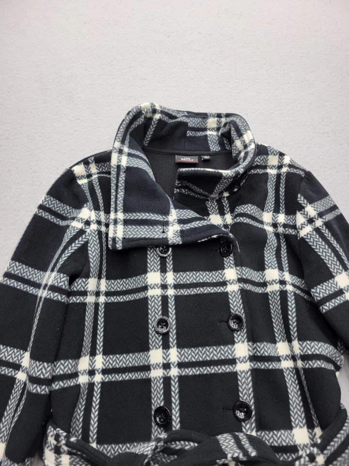 Abrigo de mujer Ike Behar XL negro blanco abrigo de guisante a cuadros bolsillos con cinturón botones Foto 3 de 4