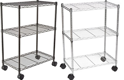 3 Etagen Regal mit Rollen Schwarz/Chrom Lagerregal hält bis 340 kg
