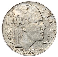 20 CENTESIMI 1940 XVIII - AMAGNETICA - VITTORIO EMANUELE III - ITALIA - MB -