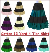 Cotton 12 Yard 4 Tiered Skirt Belly Dancing Ruffle GYPSY Flamenco ATS Rock