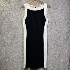 Lauren Ralph Lauren Dress Womens 10 Black White Colorblock Ruched Sheath Stretch