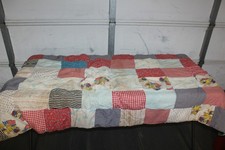 Vintage Quilt Hand Sewn Yarn Tied Squares Design Flags Ducks 74" x 37"