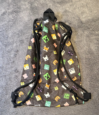 Medium Handmade Drawstring Bag MINE CRAFT characters LibrarySports Kids Backpack
