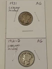 1921 and 1921-D Semi-key Mercury Dimes, Both Nice AG Examples