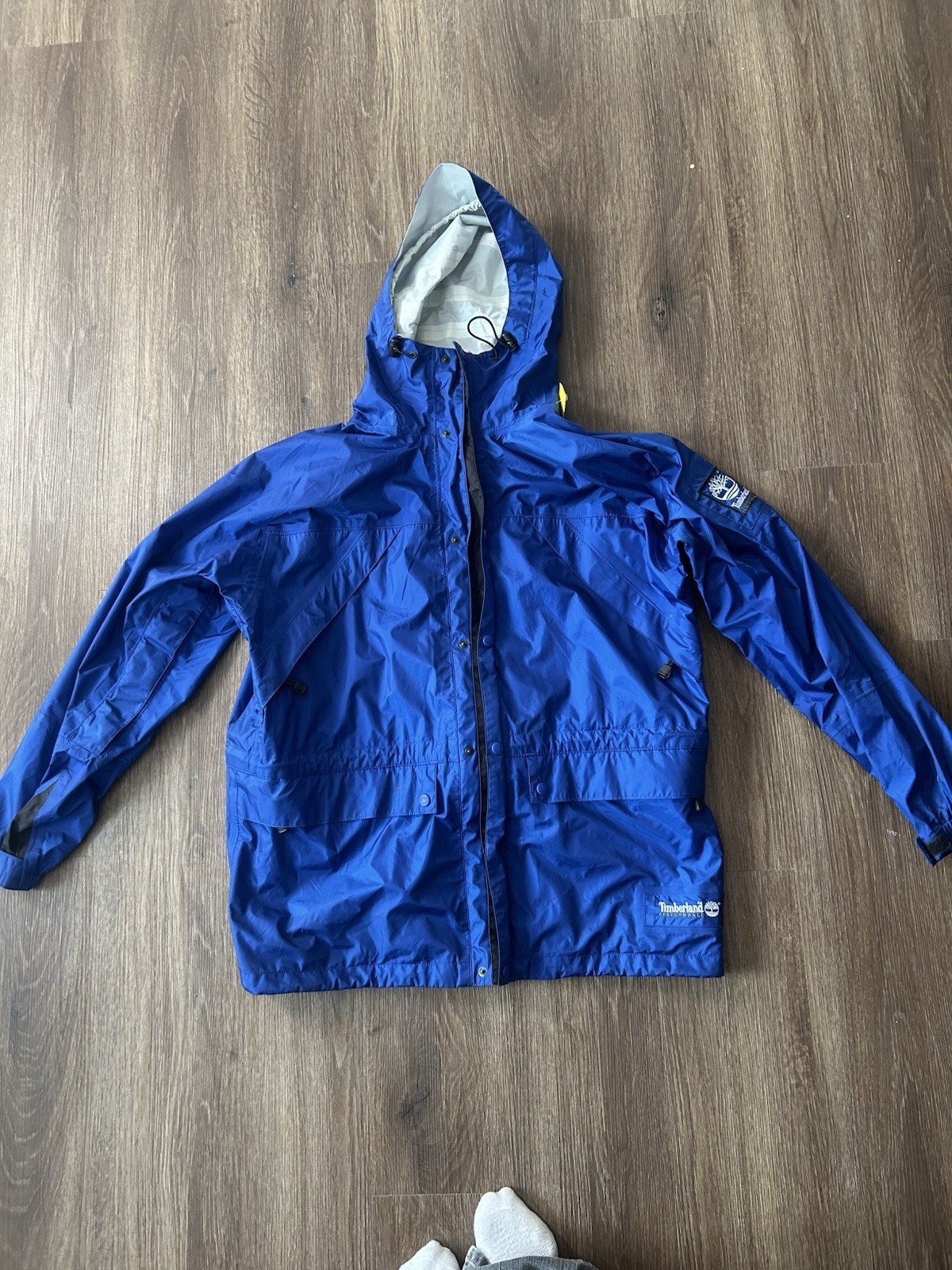 Timberland, Vintage 1998 Timberland Performance Jacket Large Blue Nylon Hooded Windbreaker